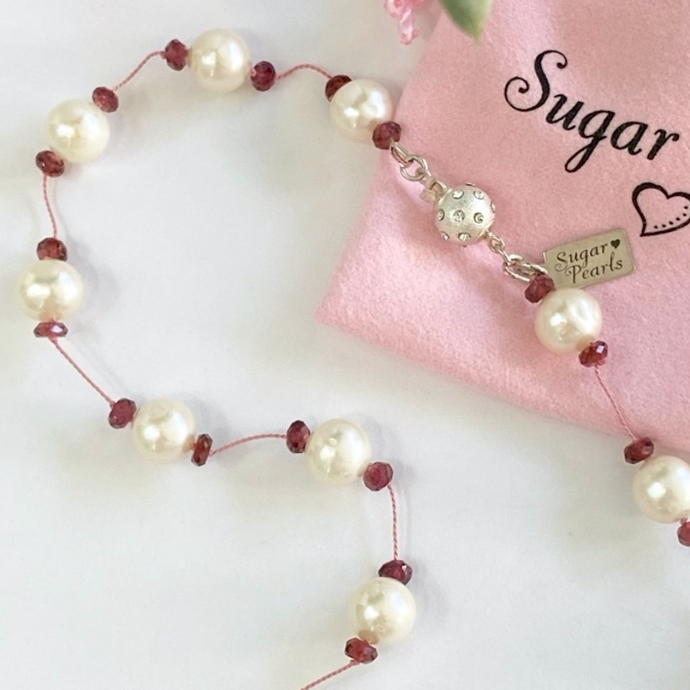 Tin Cup Pearl and Garnet Necklace - Picture 3 of 6